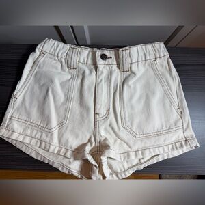 PacSun Cream Denim Shorts with Brown Contrast Stitching